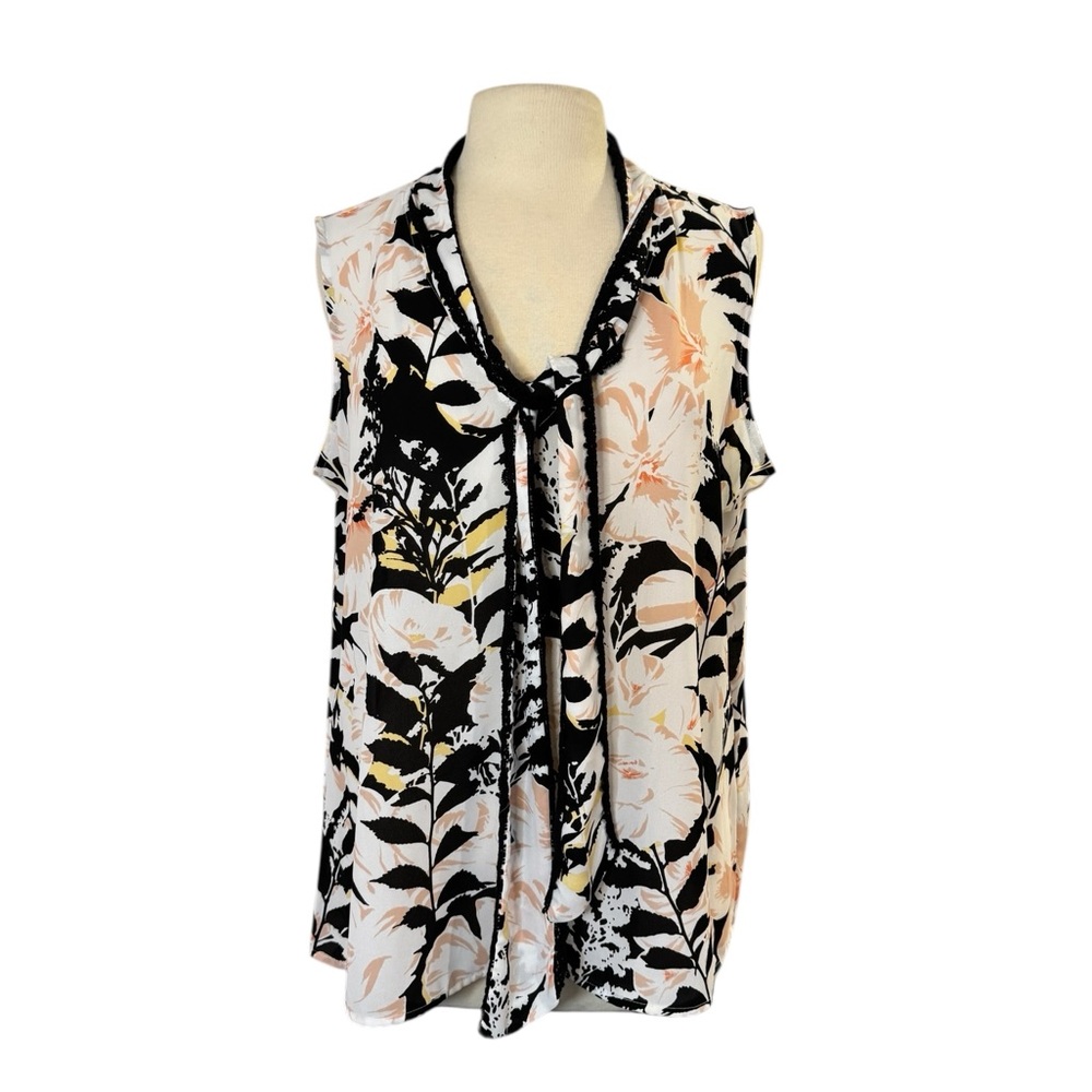 Karl Lagerfeld Sleeveless Floral Neck Toe Blouse Sz XL